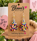 Beaded Pom Pom Earrings