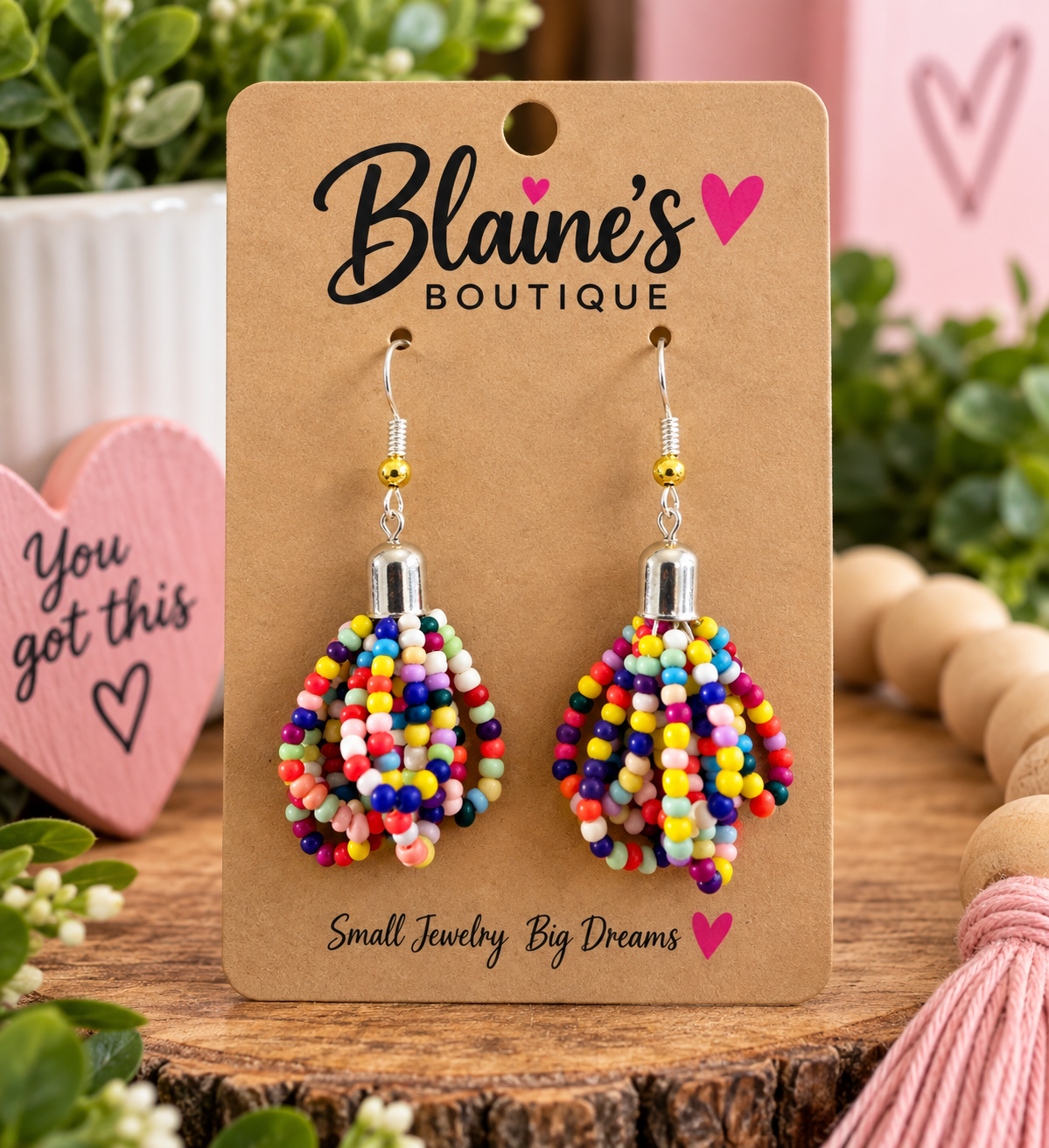 Beaded Pom Pom Earrings