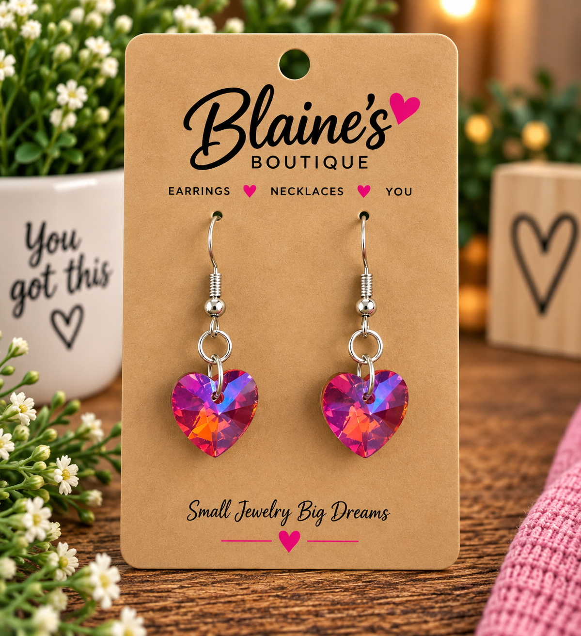 Pink Heart Earrings