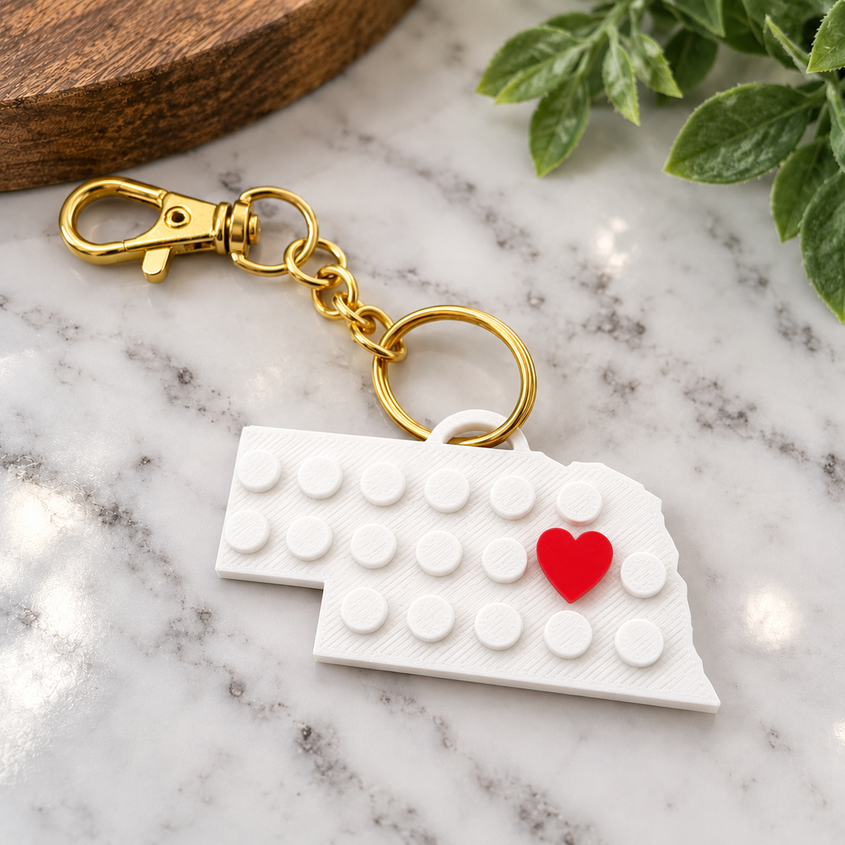 Nebraska Heart Keychain [white]