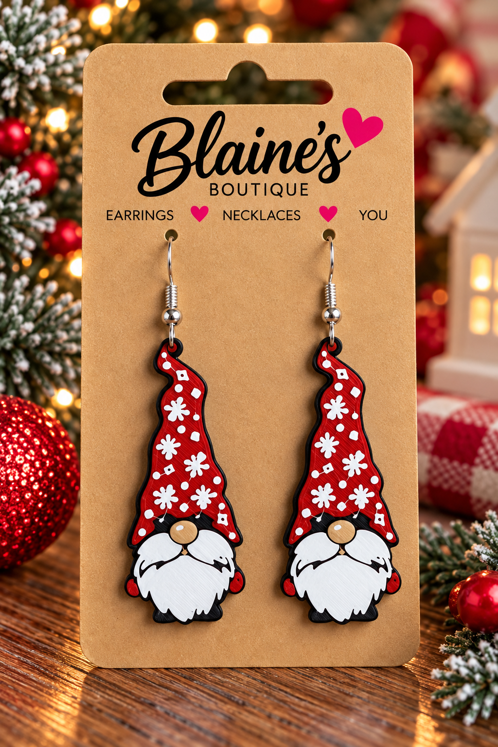 🎄 Christmas Snowflake Gnome Dangle Earrings ❤️