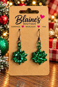 🎄 Christmas Gift Bow Dangle Earrings – Metallic Green 💚