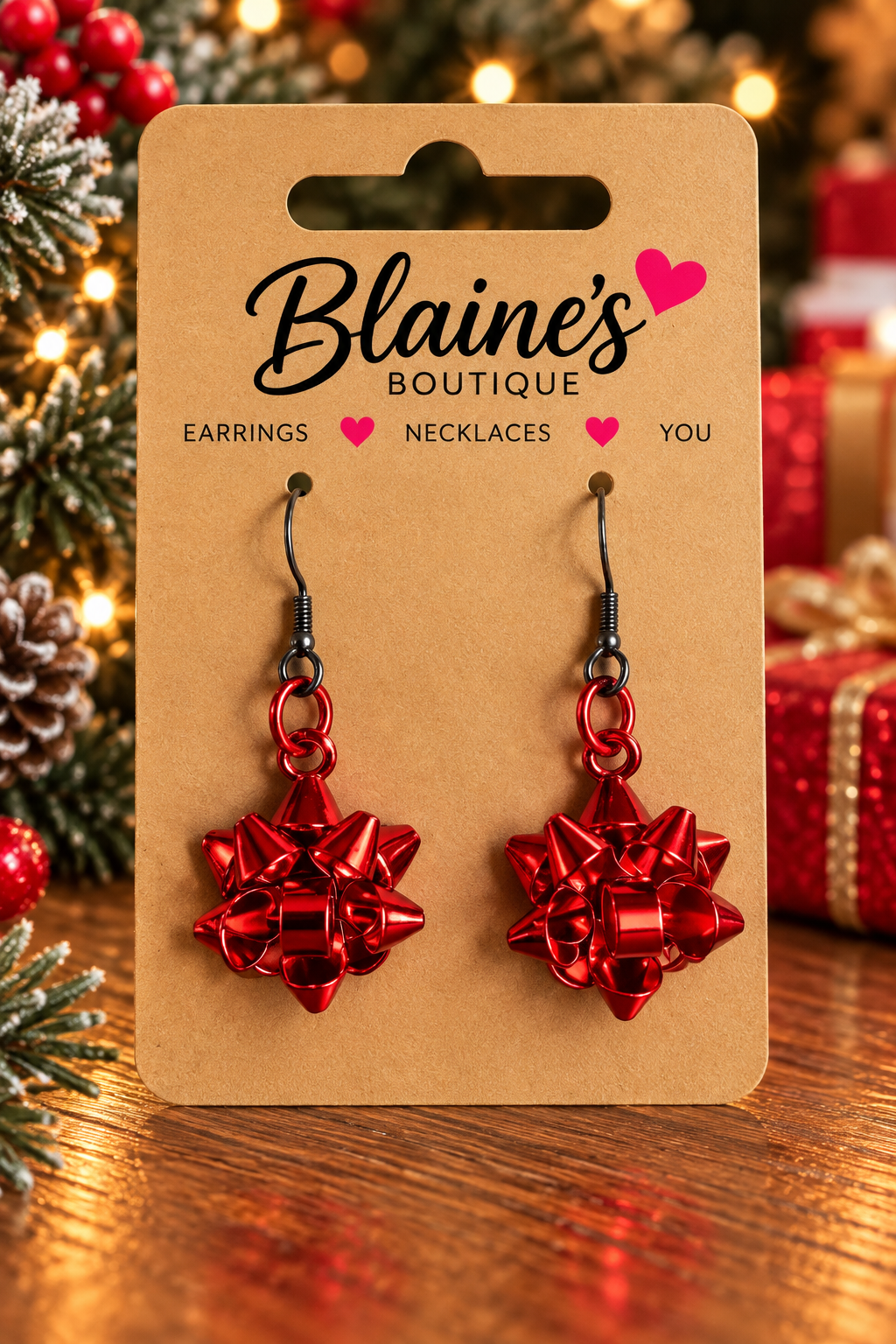 🎁Red Christmas Gift Bow Dangle Earrings ❤️