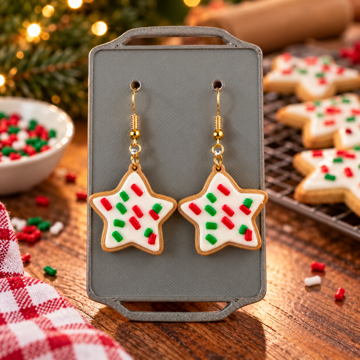 Christmas Sugar Cookie Star Dangle Earrings