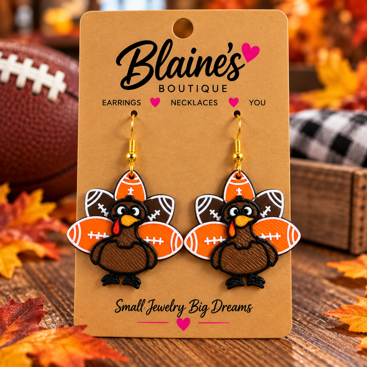 🦃 Touchdown Turkey Football Earrings 🏈